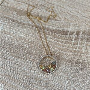 Vintage 925FAS Multi colored gemstone Circle Pendant Necklace